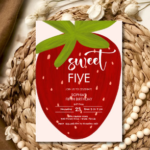 Sweet strawberry kids birthday invitation