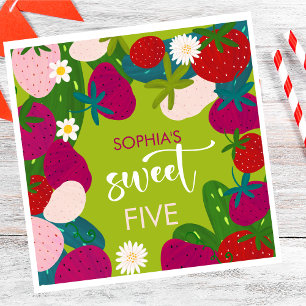 Sweet strawberry kids birthday napkin