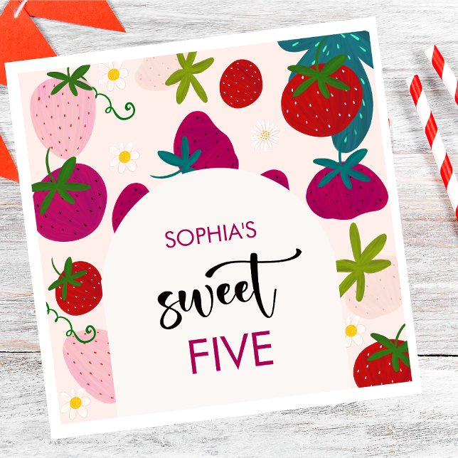Sweet strawberry kids birthday napkin (Creator Uploaded)