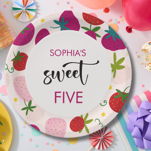 Sweet strawberry kids birthday paper plate