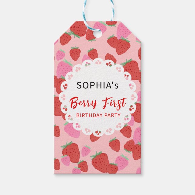 Sweet Strawberry Lace Gift Tag (Front)
