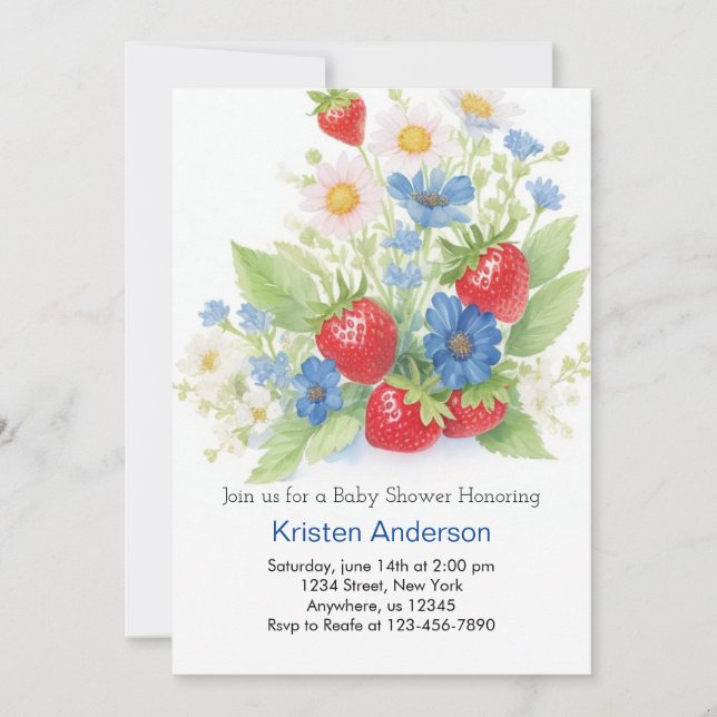 Sweet Strawberry Meadow Boy Baby Shower Invitation (Front)