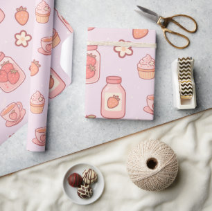 Sweet Strawberry Milk and Peach  Wrapping Paper