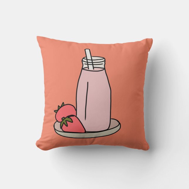 Sweet strawberry milkshake cute pink cushion (Front)