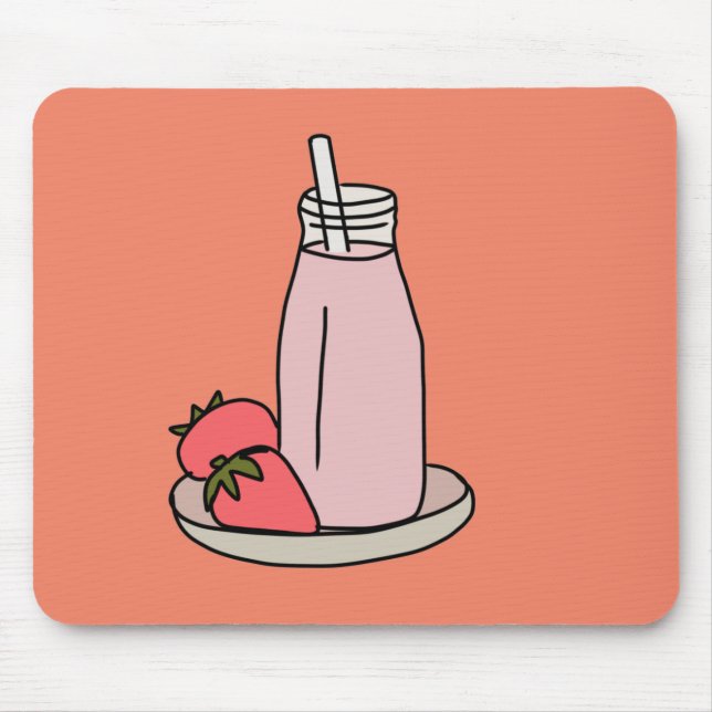 Sweet strawberry milkshake cute pink mouse pad (Front)