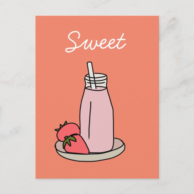 Sweet strawberry milkshake pink cute postcard (Front)