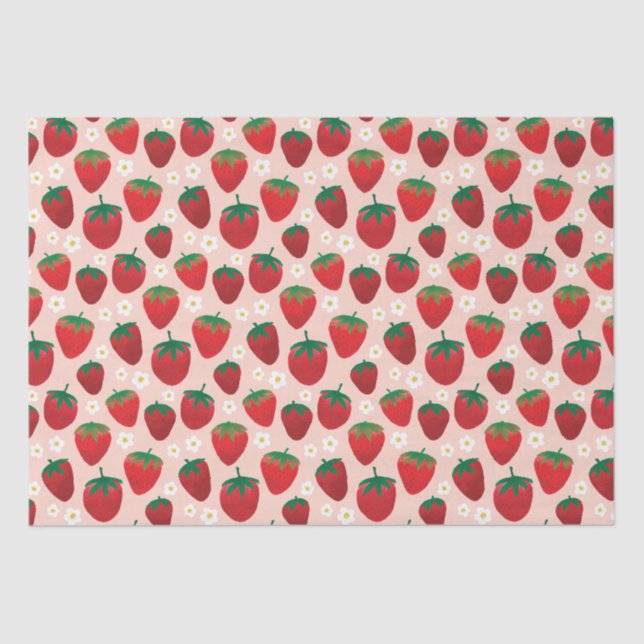 Sweet Strawberry on Rose Pink Pattern Tissue Paper (Front)