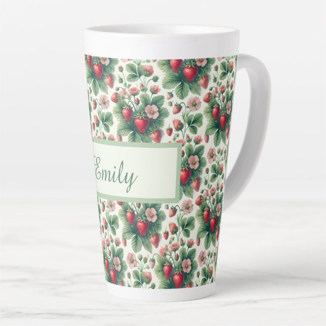 Sweet strawberry personalised  latte mug (Right Angle)