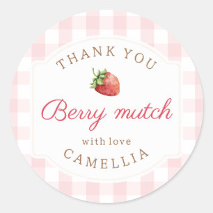 Sweet Strawberry Pink Gingham Thank You  Classic Round Sticker