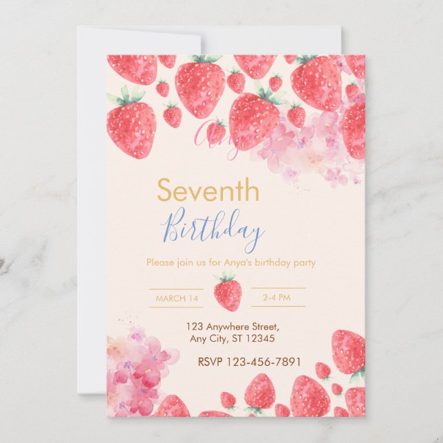 Sweet Strawberry Soiree: Birthday Party Invitation (Front)
