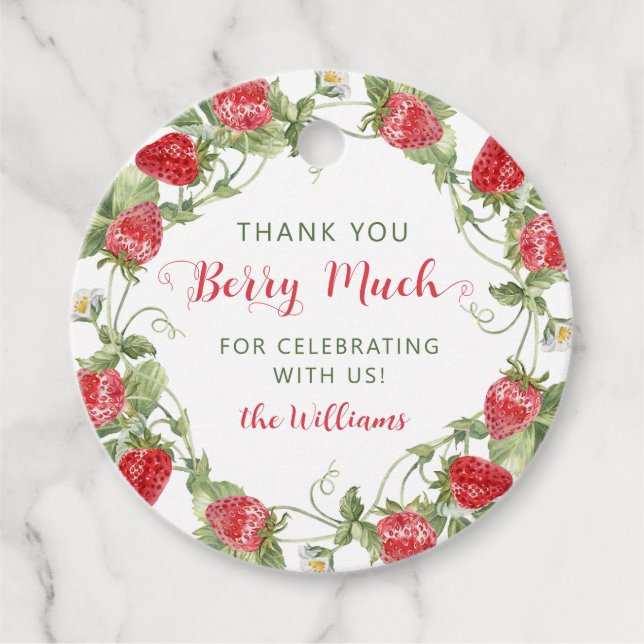 Sweet Strawberry Thank You Favour Tags (Front)