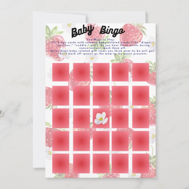 Sweet Strawberry Theme Baby Bingo Shower Game Invitation (Front)
