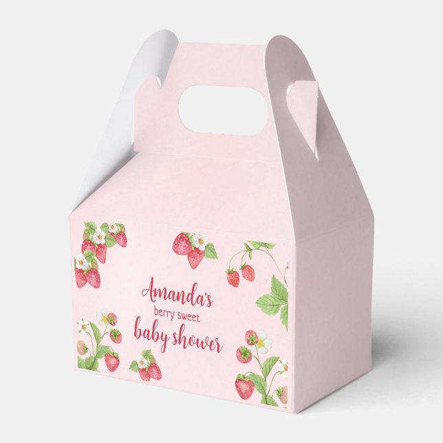 Sweet Strawberry Watercolor Baby Shower Favour Box (Front Side)