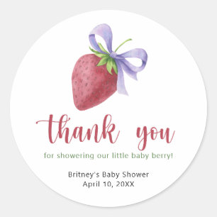 Sweet strawberry with a bow - thank you classic round sticker