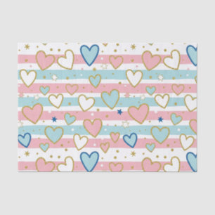 Sweet Striped Hearts in Soft Pastel and Gold Tissue Paper