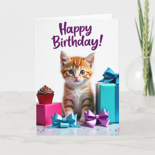 Sweet Striped Kitten Birthday Card