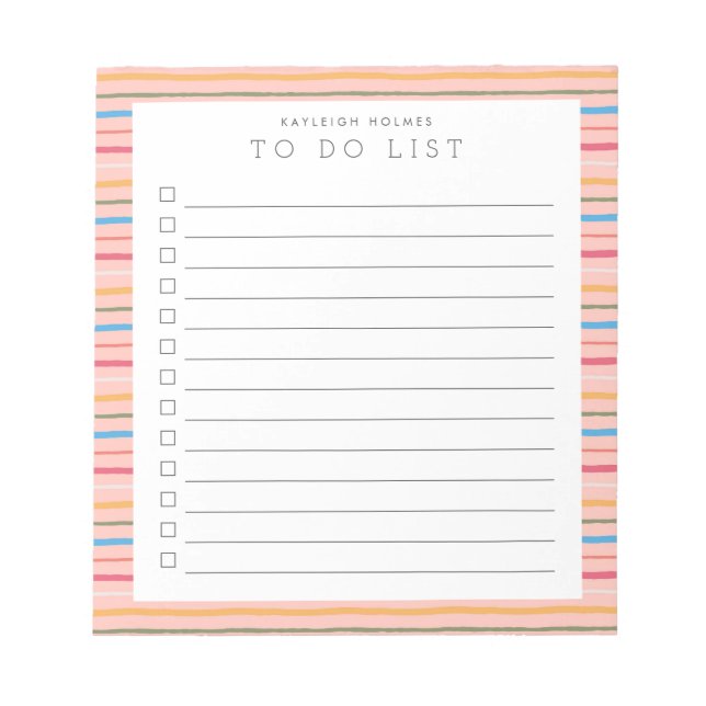 Sweet Stripes Custom To Do List Notepad (Front)
