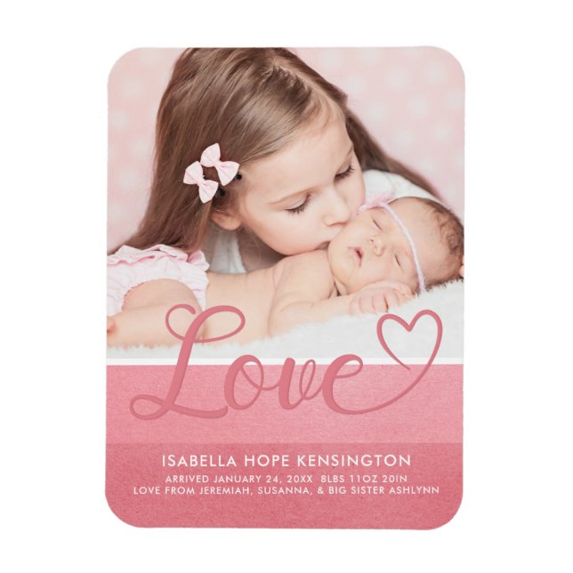 Sweet Stripes Valentine Love Baby Girl Birth Photo Magnet (Vertical)