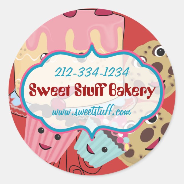 Sweet Stuff Cake Cookies and Cupcake BakerySticker Classic Round Sticker (Front)