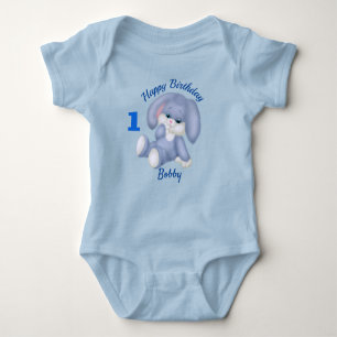 Sweet Stuffed Bunny Boys 1st Birthday Name Age Baby Bodysuit