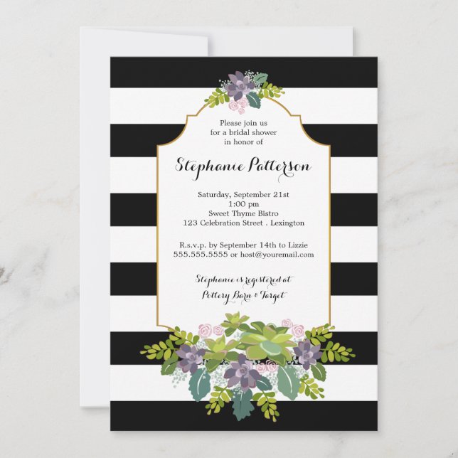Sweet Succulent Floral Garden Bridal Shower Invitation (Front)
