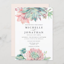 Sweet Succulent Pink Green Wedding Invitation