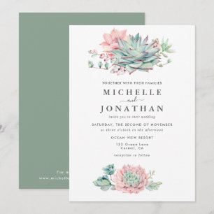 Sweet Succulent Pink Green Wedding  Invitation