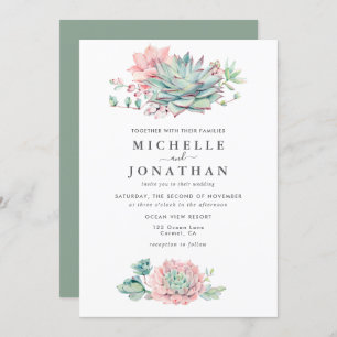 Sweet Succulent Pink Green Wedding Invitation