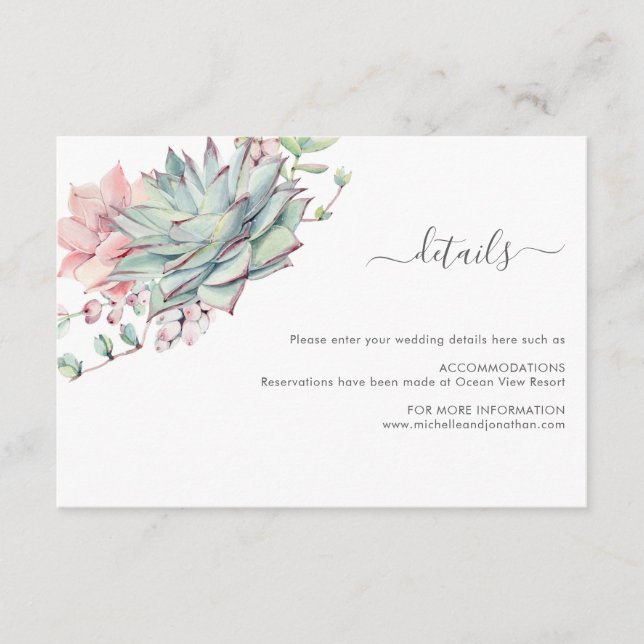 Sweet succulent Wedding Enclosure Card (Front)