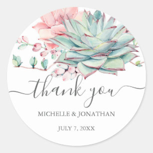 Sweet Succulent Wedding Thank You Favour Stickers