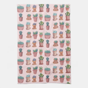 Sweet succulents cacti watercolor kitchen towel