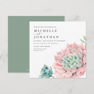 Sweet Succulents Pink Green Wedding  Invitation