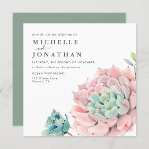 Sweet Succulents Pink Green Wedding  Invitation