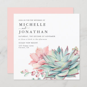 Sweet Succulents Pink Green Wedding  Invitation