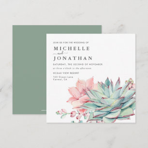 Sweet Succulents Pink Green Wedding  Invitation