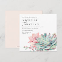 Sweet Succulents Pink Green Wedding  Invitation