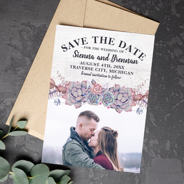 Sweet Succulents Rustic Watercolor Save The Date (Creator Uploaded)