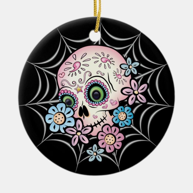 Sweet Sugar Skull Ceramic Ornament (Front)