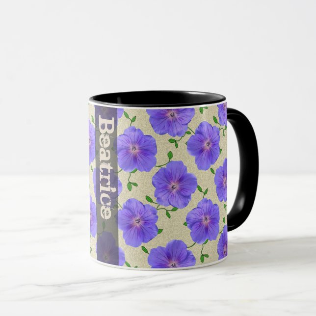 Sweet Summer Botanical Blue Flower with Name Mug (Front Right)