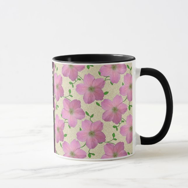 Sweet Summer Botanical Pink Flower with Name Mug (Right)