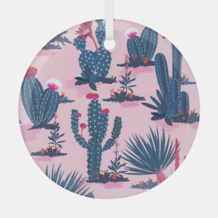 Sweet Summer Cactus Blooming Pattern Glass Tree Decoration