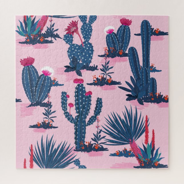 Sweet Summer Cactus Blooming Pattern Jigsaw Puzzle (Vertical)