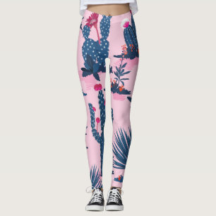 Sweet Summer Cactus Blooming Pattern Leggings