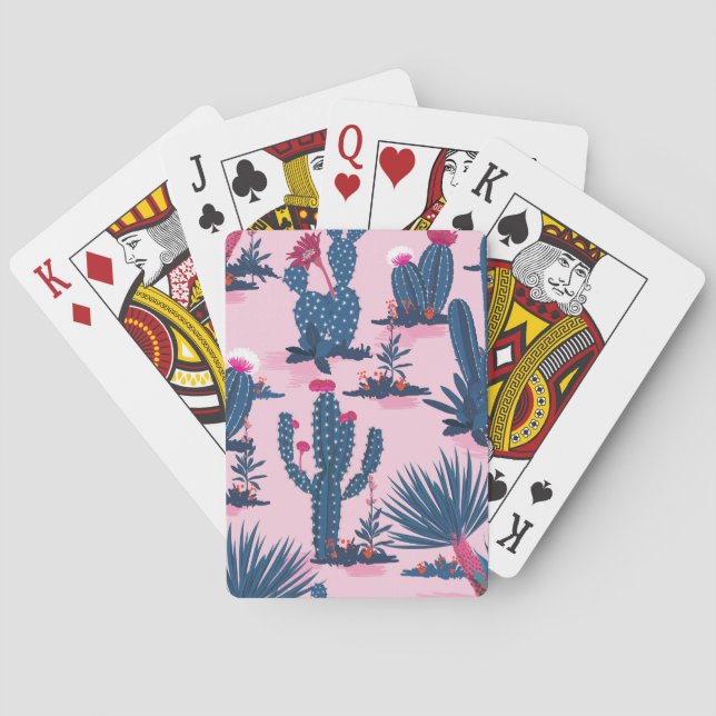 Sweet Summer Cactus Blooming Pattern Playing Cards (Back)