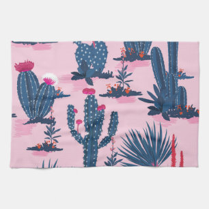 Sweet Summer Cactus Blooming Pattern Tea Towel