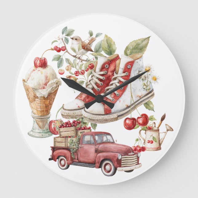 Sweet Summer Cherries Large Clock (Front)