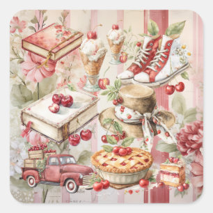 Sweet Summer Cherries Square Sticker