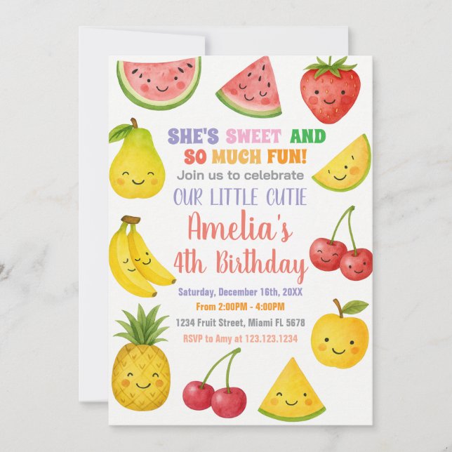 Sweet Summer Fruit Birthday Invitation (Front)