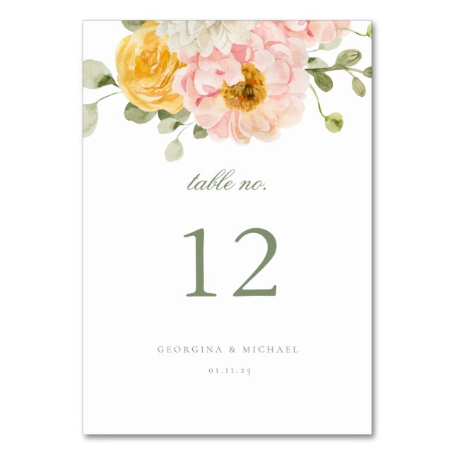 Sweet Summer Garden Wedding Table Number (Front)