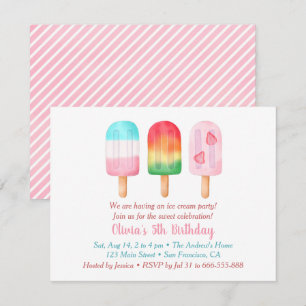 Sweet Summer Girls Birthday, Ice Cream Party Invitation